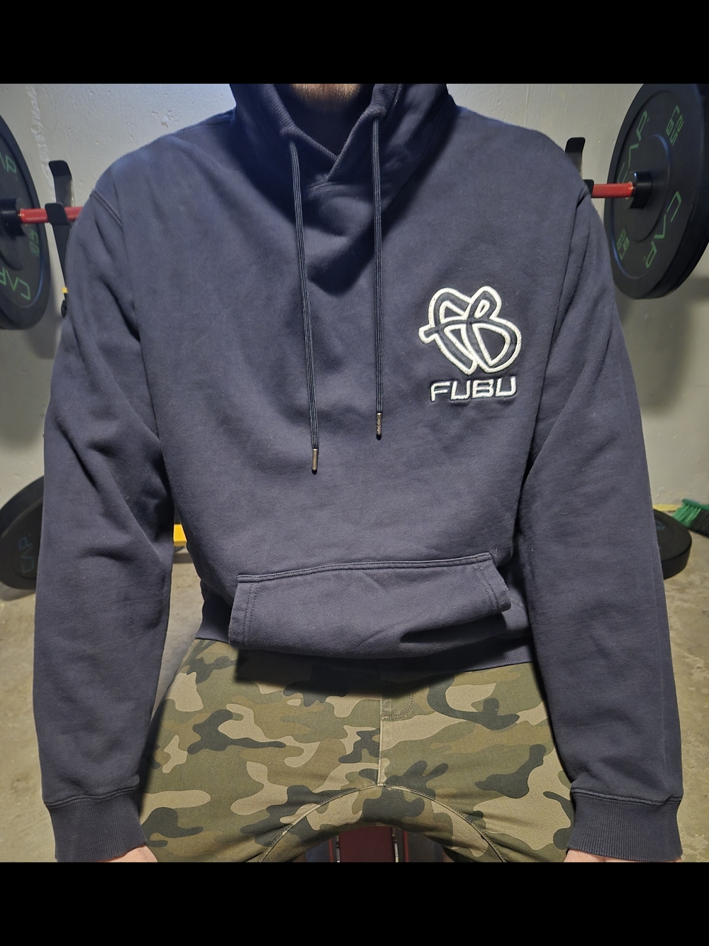 FUBU Men's BLACK Pullover Hoodie with Embroidered Logo